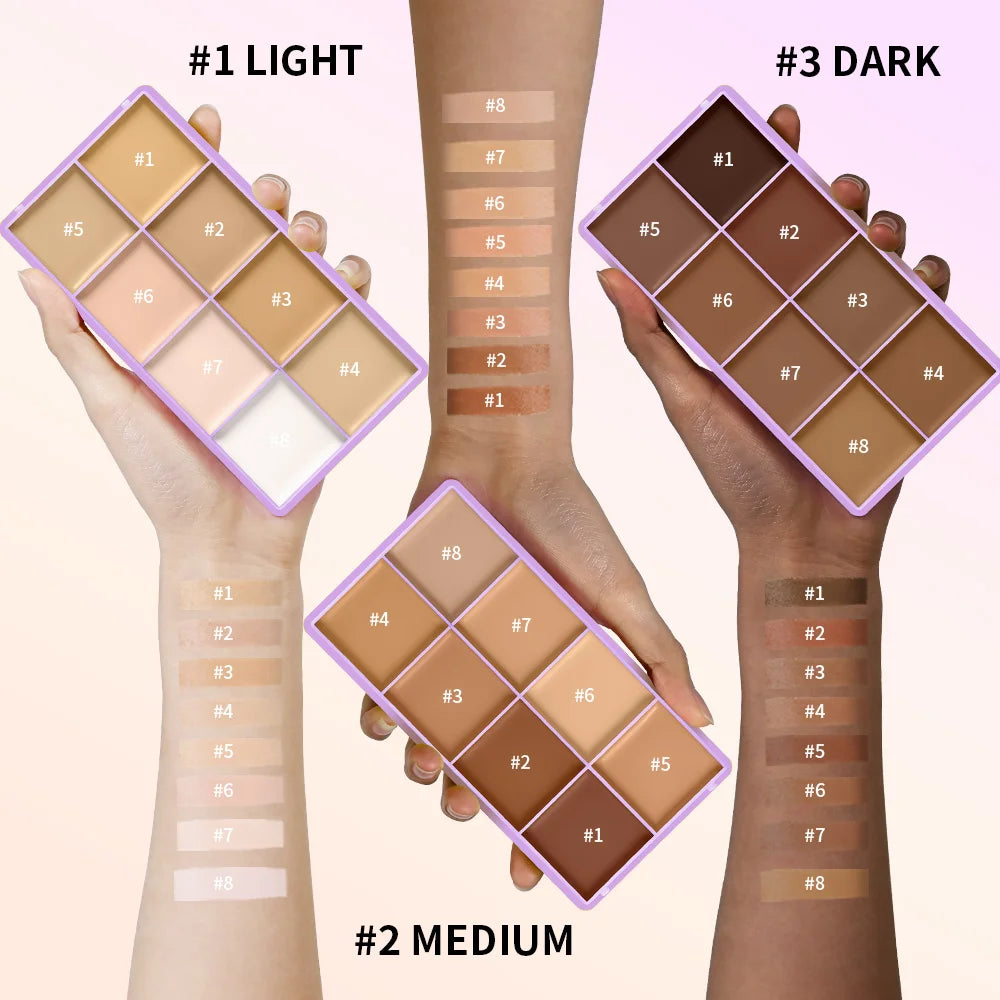 8 Shade Cream Concealer Palette Waterproof Full Coverage Multi-Function Cream Blemishes & Cover Long-Lasting Korean Makeup