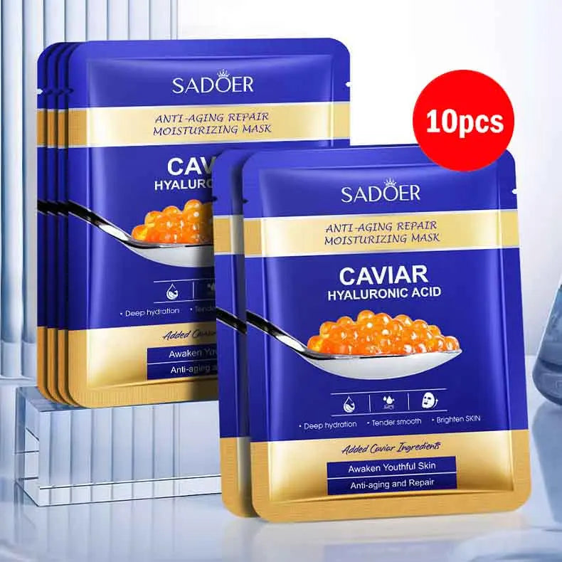 5/10pcs SADOER Caviar Hyaluronic Acid Moisturizing Facial Masks Brightening Firming Hydrating Face Mask Skin Care Products