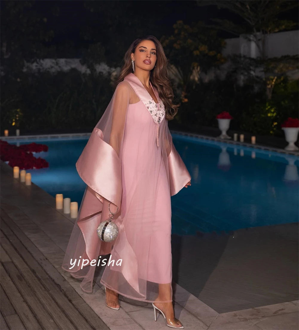 Customizeds Beading Draped Wedding Party A-line V-Neck Bespoke Occasion Gown Midi Dresses