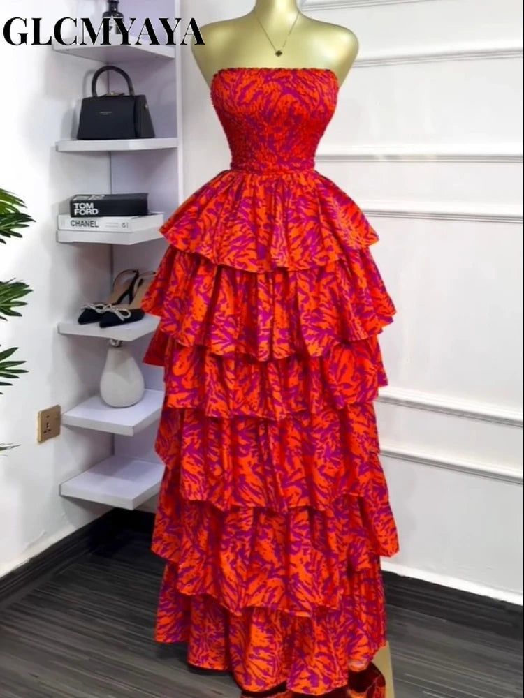 GLCMYAYA Women Print Ruffles Ball Gown Tiered Maxi Long Dress 2026 Summer Beach Birthday Vacation Holiday Party Dresses Vestidos
