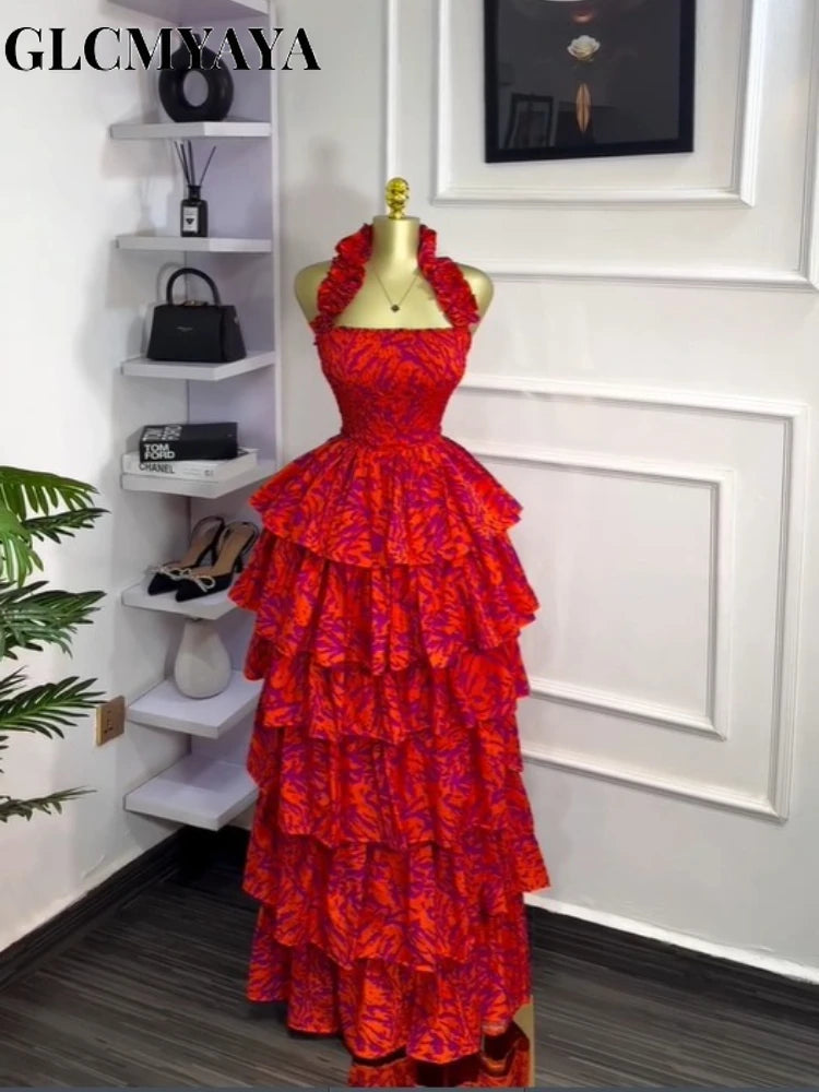 GLCMYAYA Women Print Ruffles Ball Gown Tiered Maxi Long Dress 2026 Summer Beach Birthday Vacation Holiday Party Dresses Vestidos