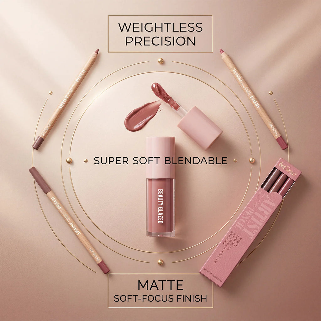 4Pcs Lip Liner & Lip Gloss Set Waterproof Long-lasting Smudge-proof Smooth Daily Lip Makeup Kit