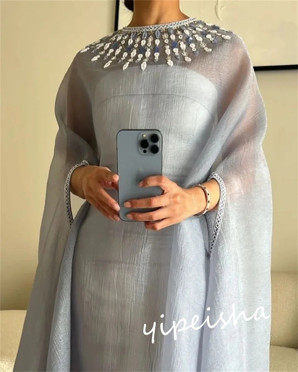 Customized    Organza Beading  Ball Gown O-Neck Bespoke Occasion  Floor Length