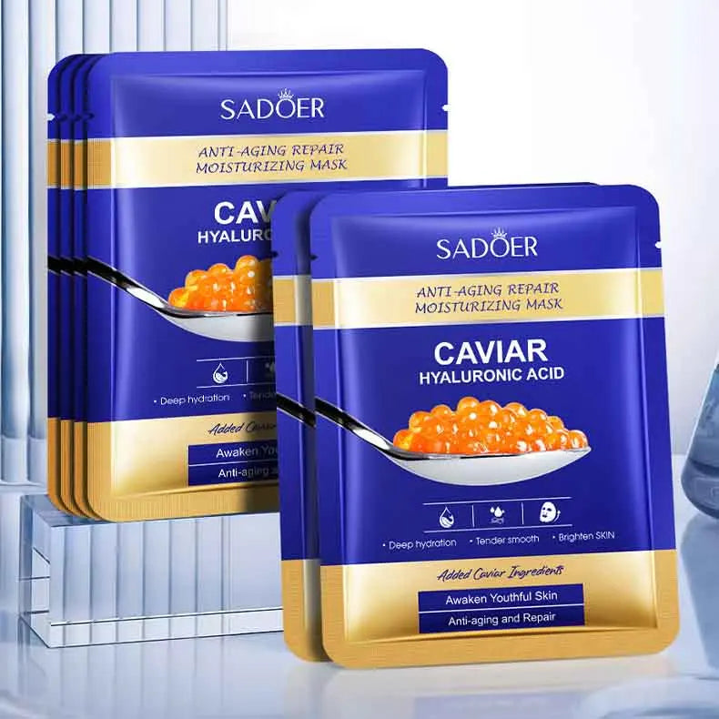 5/10pcs SADOER Caviar Hyaluronic Acid Moisturizing Facial Masks Brightening Firming Hydrating Face Mask Skin Care Products