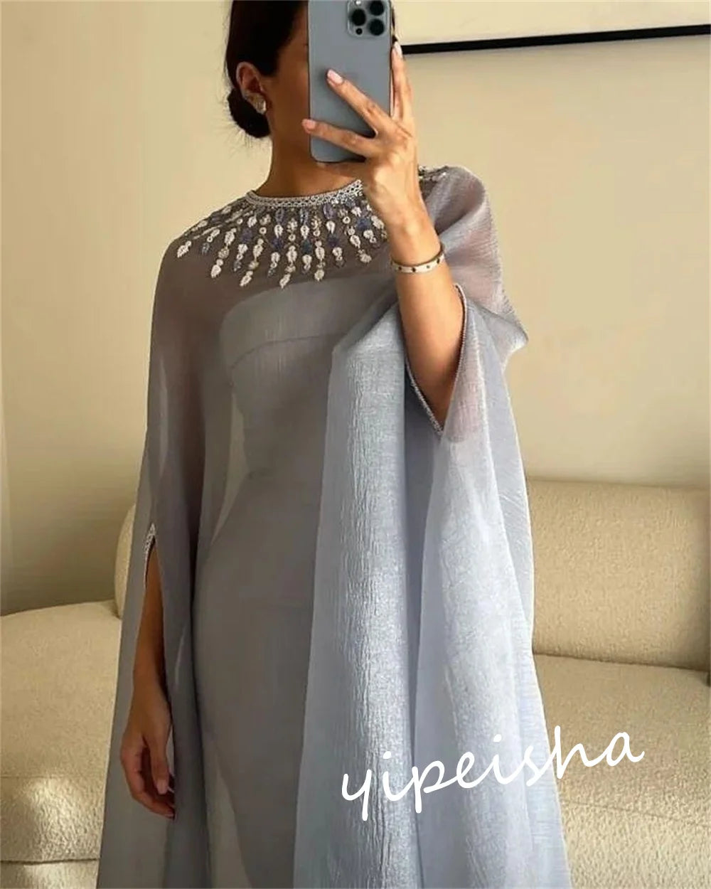 Customized    Organza Beading  Ball Gown O-Neck Bespoke Occasion  Floor Length