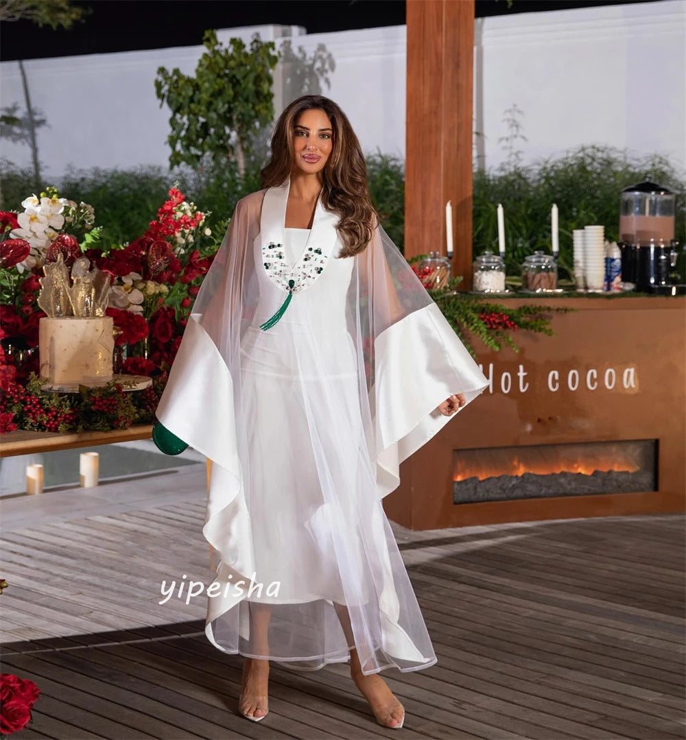 Customizeds Beading Draped Wedding Party A-line V-Neck Bespoke Occasion Gown Midi Dresses